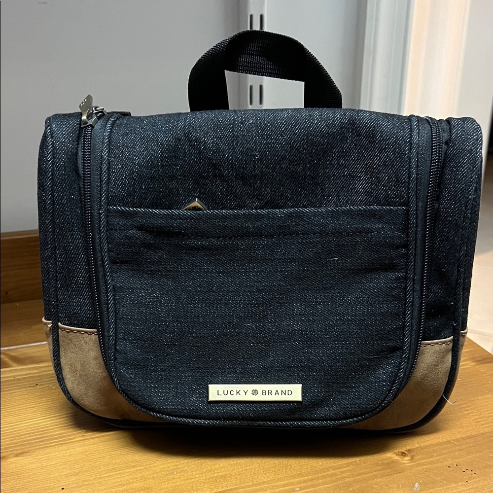 Lucky Brand Denim and Tan Toiletry Bag